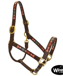 Cavezza reverso in cuoio decorato Grigio/Rosa/Bordeaux - cuoio marrone