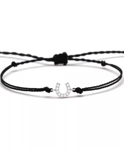 Bracciale macramè con ferro di cavallo - Nero