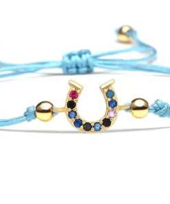Bracciale macramè con ferro di cavallo - Azzurro zirconi colorati