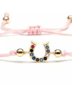 Bracciale macramè con ferro di cavallo - Rosa zirconi colorati